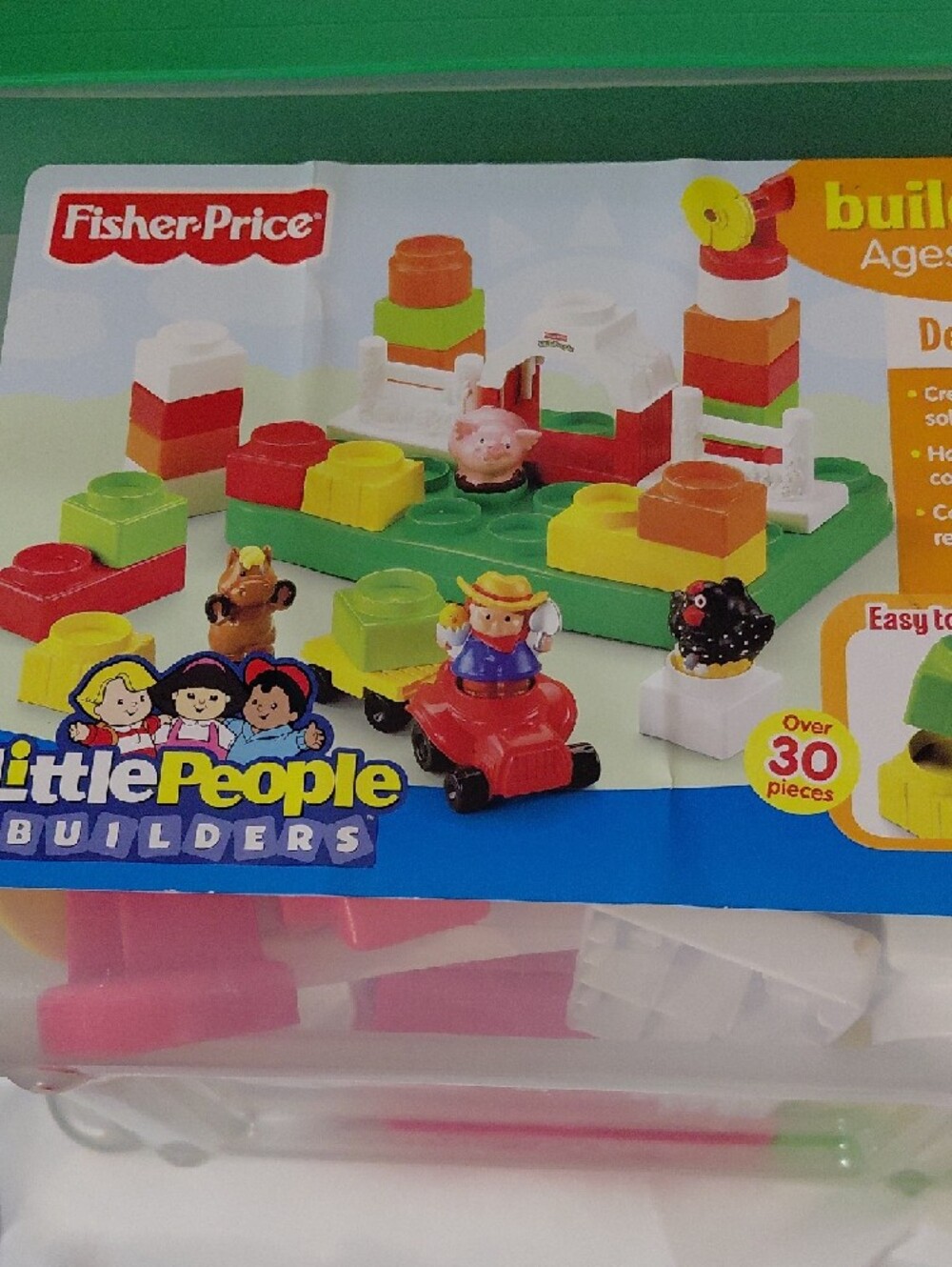 Fisher-Price Little People Builders Playset with Green Lid and Multicolor Bricks - Picture 7 of 7
